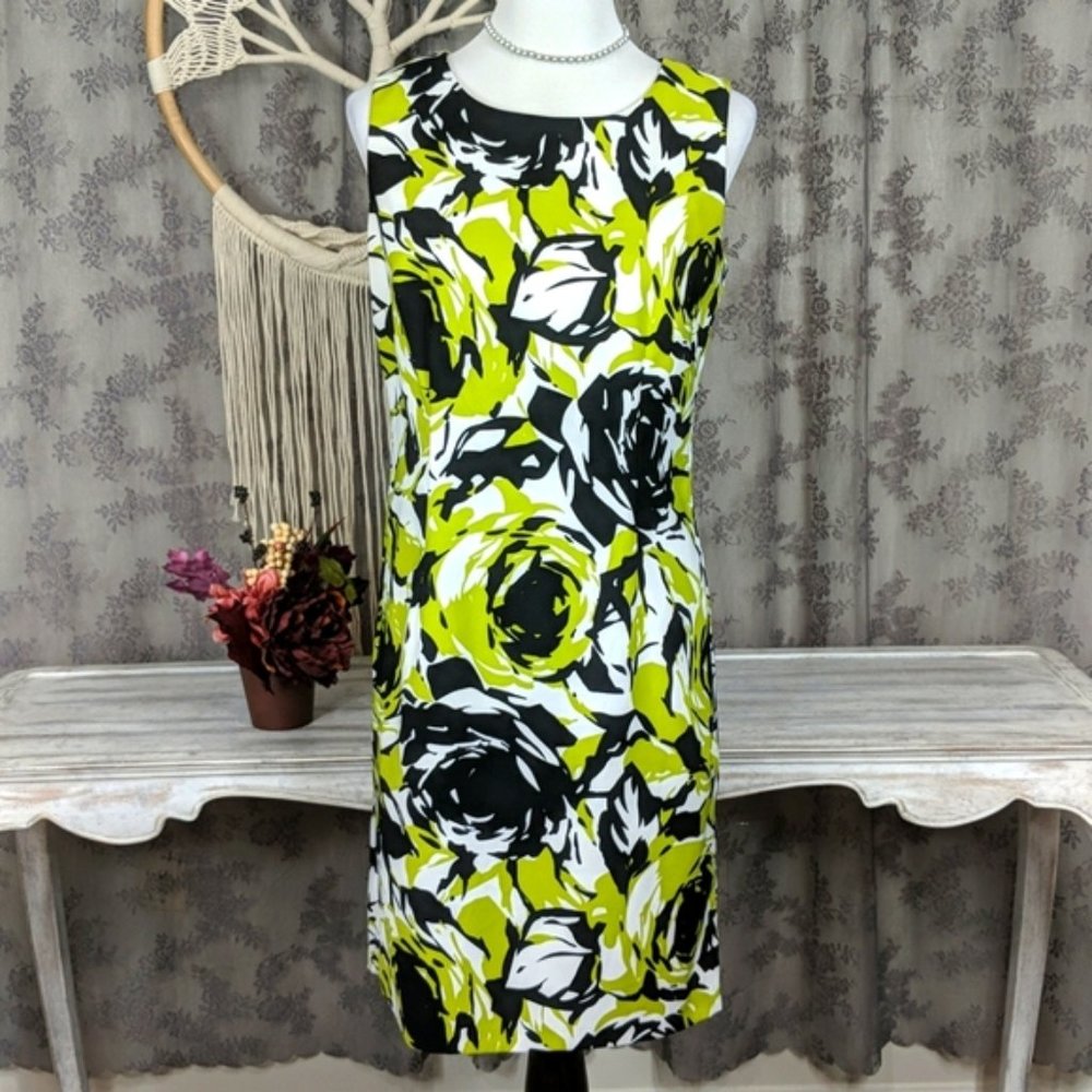 Ronni Nicole green abstract rose shift dress